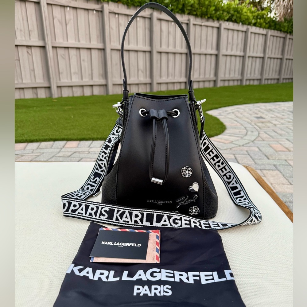 Karl Lagerfeld Black Leather Bucket Bag